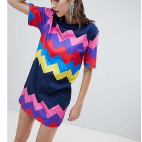 NWT House of Holland Zig Zag Tee Dress Sz 8 ASOS - Picture 3 of 8
